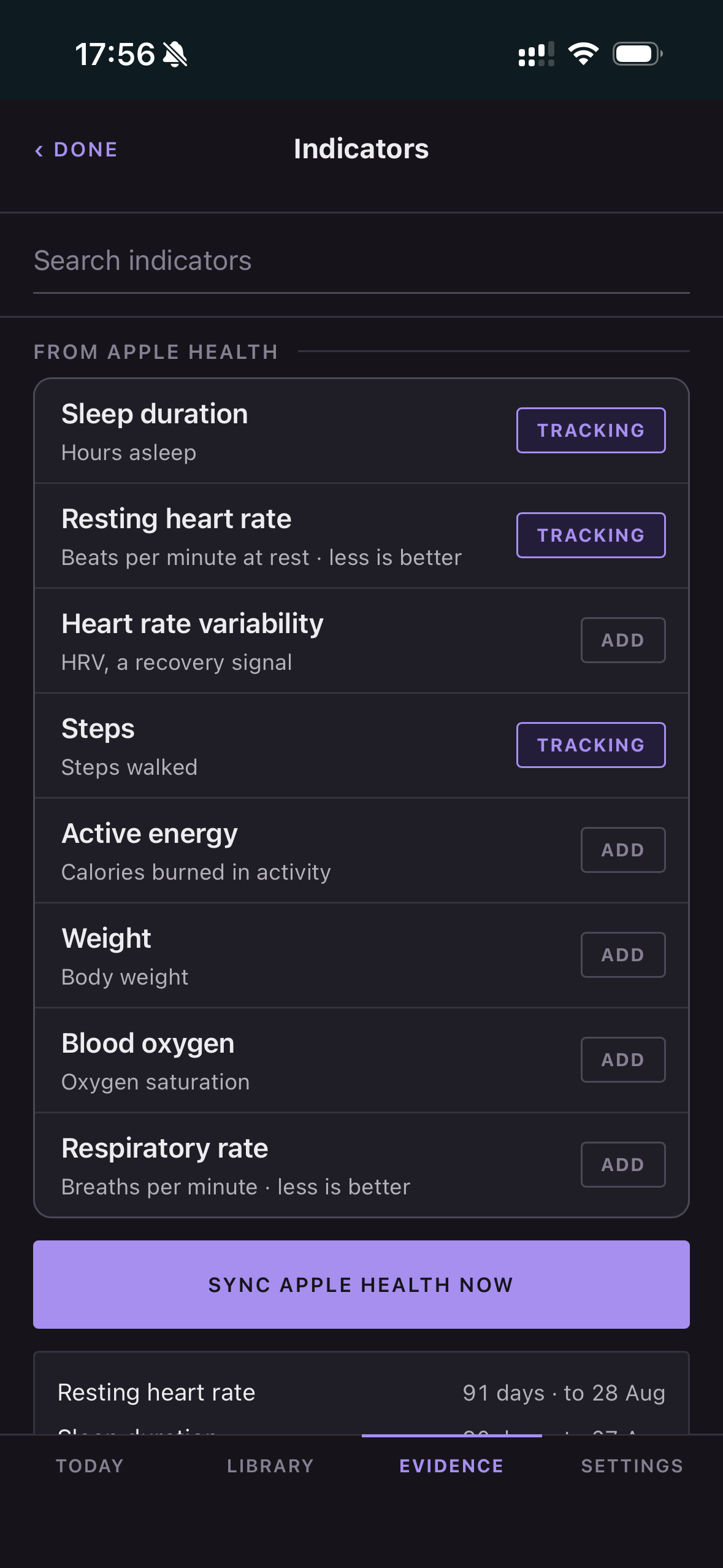 Dosette Apple Health indicator choices