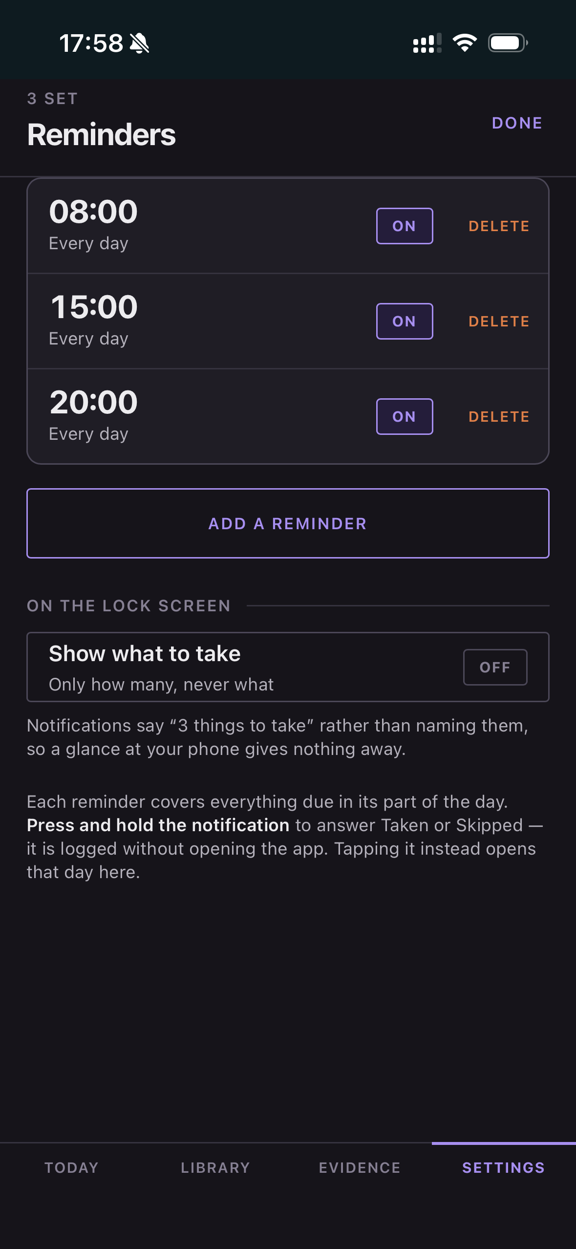 Dosette reminder settings